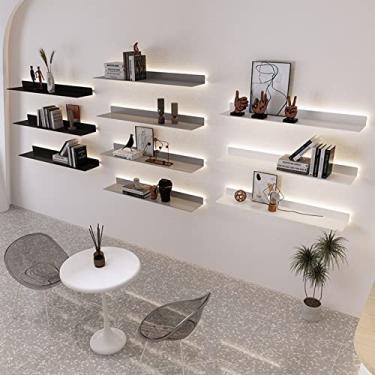 Imagem de uhyOHF Prateleiras de parede flutuantes, prateleira de parede embutida LED quente de liga de alumínio com emissão de luz, fáceis de instalar para estante de exibição (branca-60 cm