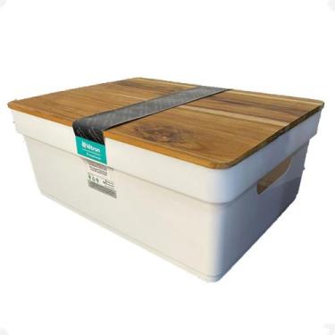 Imagem de Caixa Organizadora Flat Com Tampa Teca Branca 10L 14X26X35 - 123 Organ