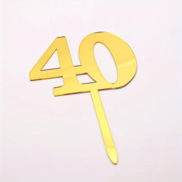 Imagem de 1 peça de topo de bolo número acrílico acabamento espelhado dourado 18 40 50 60 70, decoração de festa de aniversário, sobremesa de feriado de casamento, dourado, 40