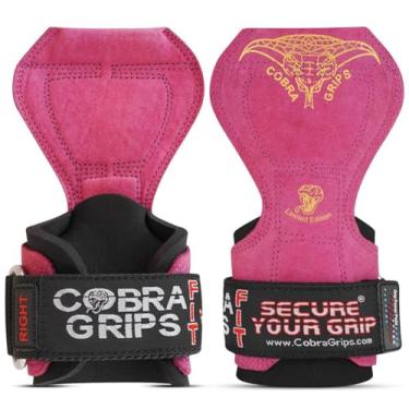 Imagem de (FIT Red Leather) - Cobra Grips PRO Weight Lifting Gloves Heavy Duty Straps Alternative Power Lifting Hooks Best for Deadlifts Adjustable Neoprene Padded Wrist Wraps Support Bodybuilding