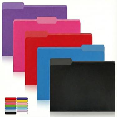 Imagem de 100 pacotes de pastas de arquivo coloridas, abas cortadas em 1/3, pasta de arquivo de tamanho carta de cores sortidas, pastas de arquivo de 21 x 28 cm para escritório, escola e casa, pasta de arquivos