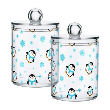 Imagem de Qilmy Suporte Qtip para pinguins de floco de neve, 2 unidades, frascos de boticário de 400 ml, vasilha organizadora de banheiro para cotonetes, bolas de algodão, almofadas de maquiagem, fio dental