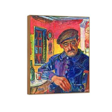 Imagem de BMZFYBS David Burliuk Famosas impressões em tela de arte de parede prontas para pendurar. Café à noite. Pintura de moldura de madeira para decoração de sala de estar 50 x 65 cm 20 x 26 polegadas