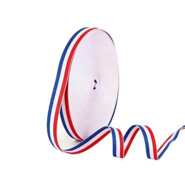 Imagem de Fita de tecido de poliéster azul/branca/vermelha, rolo de 9,5 cm x 1,5 m - fitas de gorgorão patrióticas listradas para embrulho de presente para decorações de 4 de julho, suprimentos de arte de