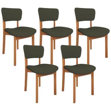 Imagem de Kit 05 Cadeiras Para Sala de Jantar Cozinha Living Estofada Dara L02 Linho Verde Musgo - Lyam Decor
