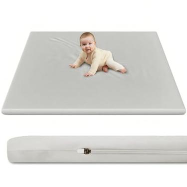 Imagem de Capa de couro vegano para bebês, 127 x 127 cm, tapete elegante e limpo com apenas um pano para brincar no chão (cinza)