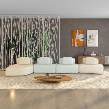 Imagem de Sofá Ilha Sala de Estar Dakota 4 Módulos 626cm Encostos Almofadas Soltas Linho Bege/Cinza G33 - Gran Belo