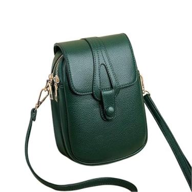 Imagem de Bolsa Tiracolo Feminina Pequena de Ombro em Couro PU Estilo Carteiro, Transversal Elegante, Cabe Celular, Casual para Uso Diário (Verde)