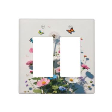 Imagem de HLCoChT Capas decorativas para interruptores de luz, buquê de flores silvestres, colorido, placa de interruptor de borboleta, enseada, 2 gangues, placa frontal GFCI