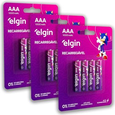 Imagem de 12 Pilhas Elgin AAA 1000mah Recarregável 3 Cartelas C/ 4 Unidades