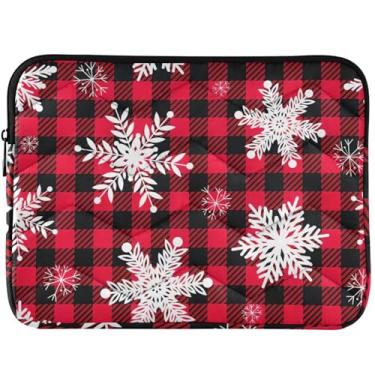 Imagem de Capa protetora para notebook personalizada com flocos de neve Buffalo xadrez vermelha acolchoada universal de 13 a 14 polegadas para MacBook de 13 polegadas