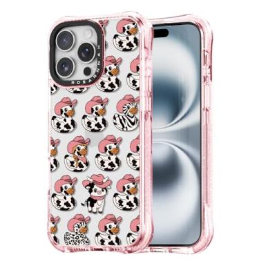Imagem de Rosarnnah Capa fofa para iPhone 15 Pro Max - Capa de telefone à prova de choque com proteção contra quedas de grau militar de 6 m - Design engraçado de vaca leiteira e pato (17,5 cm) rosa brilhante