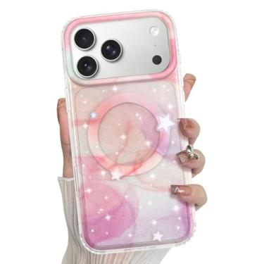 Imagem de Bonoma Capa para iPhone 17 Pro 2025 Suporte magnético para Magsafe Glitter Glitter Brilhante Estrela Mármore Cristal À Prova de Choque Capa - Rosa
