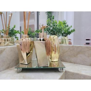 Imagem de Bandeja Espelhada 12x20cm com pés de Perola ou acrílico Ideal para Lav