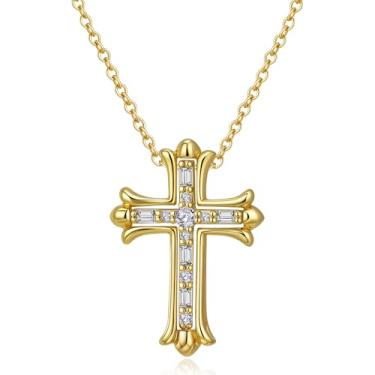 Imagem de SPARKLAURA Colar de cruz dupla dourada combinando para mulheres e homens, delicados diamantes góticos, quebra-cabeça, cruz, casal, amizade, melhores amigas, joias religiosas, presentes religiosos