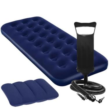 Imagem de Kit Colchao Inflavel Casal ou Solteiro de Ar Suporta 200kg + Bomba de Ar (1SOLTEIRO +BOMBA +1TRAVESSEIRO)