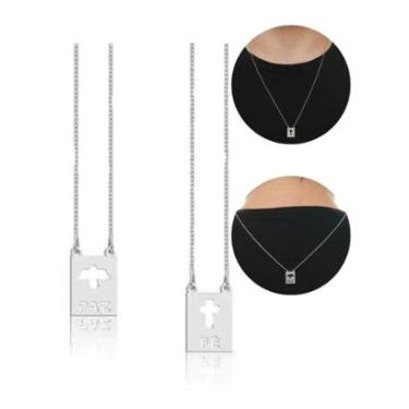 Imagem de Colar Corrente Escapulário Masculino Feminino Pingente PAZ Cristão Aço Antialérgico-Unissex