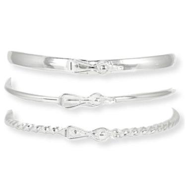 Imagem de kit 3 Bracelete Pulseira Feminino Rigido Prata Lei Largo - Lojas La&Ny