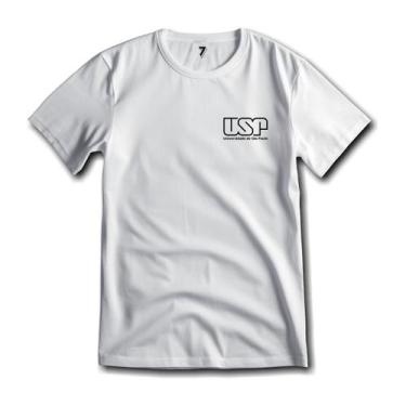 Imagem de Camiseta USP Logo Peito Esquerdo Malha 100% Algodão Premium, GG, Branc