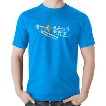 Imagem de Camiseta Algodão Trombone Notas Musicais - Foca na Moda, Azul, G