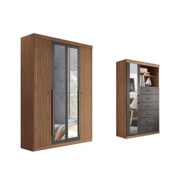 Imagem de Guarda Roupa +Cômoda 2 Peças QC324 Jatobá/Grafite - Santos Andirá