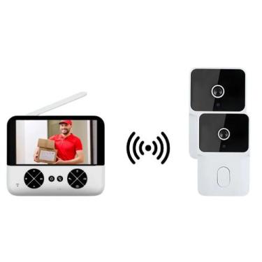 Imagem de Campainha com Câmera WiFi Sem Fio, Com Monitor Inteligente  Áudio Bidi
