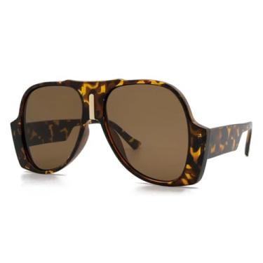 Imagem de Óculos de Sol Masculinos e Femininos Vintage, Modelos Grandes e Luxuosos, com Proteção UV400 (Estampa de Leopardo Marrom)