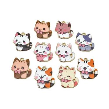 Imagem de Pingentes De Esmalte Multicoloridos Em Forma De Gato 21x20mm, Charms D