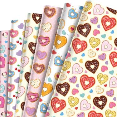 Imagem de HOWAF 12 folhas de papel de embrulho de dia dos namorados, coração de amor e rosquinha doce para presente para homens, mulheres, marido, esposa, amigas, meninos, amigos, casal, dia dos namorados