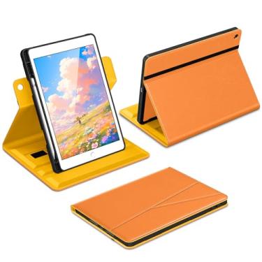 Imagem de DTTO Capa para iPad 9ª/8ª/7ª geração de 10,2 polegadas (2021/2020/2019), capa fólio de couro premium com rotação de 360 graus com suporte para lápis, laranja