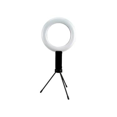 Imagem de OBERON Iluminador de Ambiente em LED Ring Light 16cm de Diâmetro com Tripé de Mesa e Suporte de Celular, controle de temperatura, cor e intensidade para Fotos e Vídeos