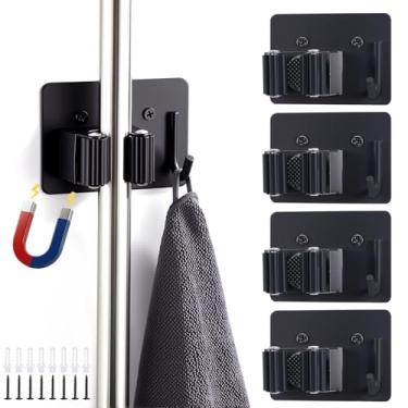 Imagem de Johamoo Suporte de parede magnético para vassoura e esfregão, sem broca, suporte magnético para ferramentas com ganchos para garagem, casa, escritório, organizador de ferramentas, RV e sala de estar