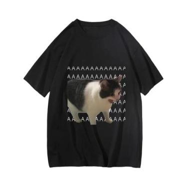 Imagem de Camiseta Casual Com Estampa De Meme De Gato Triste Para Mulheres E Hom