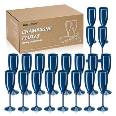 Imagem de Taças de champanhe de acrílico com taça de champanhe azul marinho para brindar para casamento, taça de champanhe de plástico, reutilizável, inquebrável, para despedida de solteira, casamento, chá de