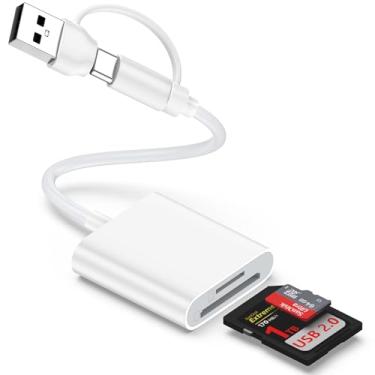 Imagem de Leitor de cartão SD para iPhone 17/16/15 Pro Max, 2 em 1 USB C para leitor de cartão SD/TF com adaptador USB para USB C, leitor de cartão de memória para Samsung Galaxy S25/S24/S23/S22/S21/iPad Pro