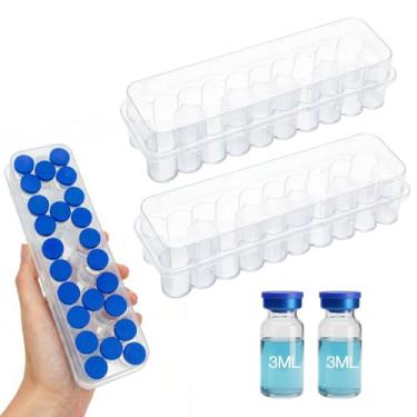 Imagem de 2 pacotes de 3 ml Estojo de armazenamento de peptídeos — Bolsa organizadora de insulina e peptídeos com 24 compartimentos para geladeira, suporte de caixa protetora transparente para frascos de vidro