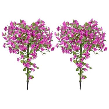 Imagem de 2 conjuntos de buganvílias artificiais de 1,2 m com espigão no solo, flores roxas falsas para varanda ao ar livre, escritório de casa interna, decoração de jardim e pátio (122 cm grande)