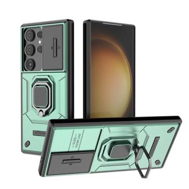 Imagem de LYJSMGZ Capa magnética para Samsung Galaxy S25 Ultra/S25 Plus/S25, com capa de câmera deslizante e suporte giratório de 360°, capa à prova de choque, verde, S25