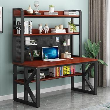 Imagem de Mesa de computador com prateleiras de armazenamento e quadro de estandes moderna mesa de trabalho de estudo grande para escritório em casa (47 polegadas, cinza + preto)