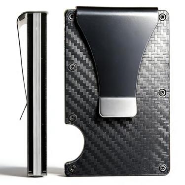 Imagem de Carteira masculina de metal, fina e minimalista, carteira durável com clipe de dinheiro com bloqueio RFID para homens, Azul marinho, Clássico