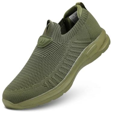 Imagem de Tênis de caminhada masculino, leve, malha respiratória, tênis de corrida, sem cadarço, moderno, confortável, academia, treino, Zapatos de Hombre, Verde oliva, 37