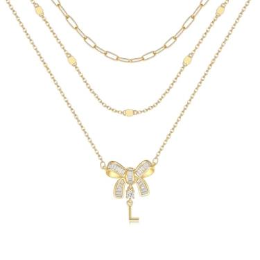 Imagem de YOVIEE Colar feminino com inicial de borboleta, banhado a ouro 14 quilates, 3 camadas, pingente de letra A-Z, colar de corrente de cabo e clipe de papel, nome personalizado, joia delicada, presente