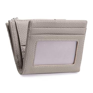 Imagem de Carteira pequena feminina fina de couro PU para cartão de crédito, bolsa compacta com janela para identidade e 9 compartimentos para cartão, Caqui, 4.4 x 3.6 x 0.8 inches, Minimalismo