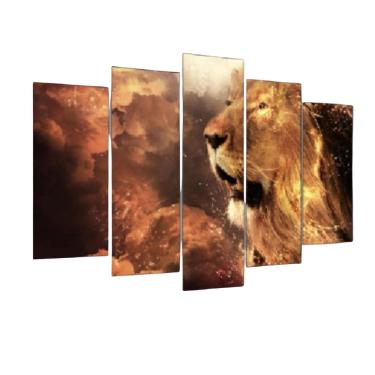 Imagem de Quadro Decorativo Mosaico 5 Peças Mod215 Leão De Judá 014