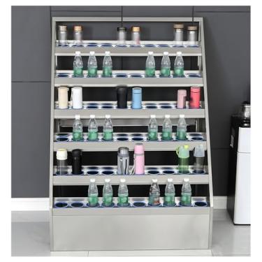 Imagem de Organizador de copos de aço inoxidável para despensa de escritório, prateleira de armazenamento de garrafa isolada vertical, ideal para armazém, laboratório e shopping - prata (85 x 59 x 125 cm)