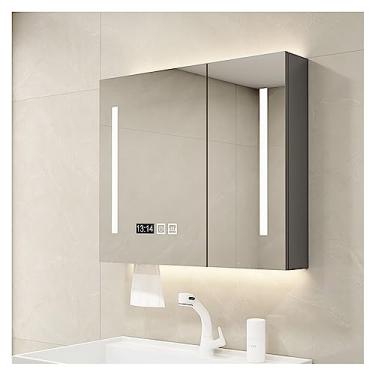 Imagem de Armário de remédios para banheiro com luz LED, armário espelhado montado na parede com armazenamento, ideal para corredores, quartos e salas de estar