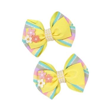 Imagem de Presilhas De Cabelo Para Meninas Com Pérolas E Flores Arco-Íris, 2 Peç