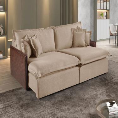 Imagem de Sofá Martins M-160 2 Mód. 120cm Braço 7cm Estofados Martins Linho Creme