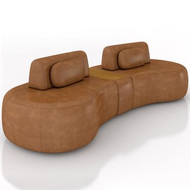 Imagem de Sofá 4 Lugares Orgânico Para Sala Living Com Puff 342cm Vasti M03 Couríssimo Whisky - Lyam Decor