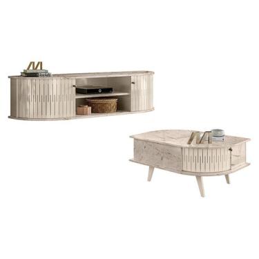 Imagem de Rack Bancada Suspensa Modena Com Mesa De Centro Indianápolis Calacata Off White – Madetec